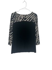 Travelers by Chicos Black /white size 1 (M) crew neck split 3/4 sleeve acetate picture