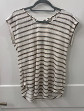 NWT Bobeau Caty Striped Twist Back Knit Top White Navy Taupe Size Medium picture