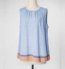 Talbots Women’s S Blue & Orange Floral Sleeveless Blouse Round Neck Button picture
