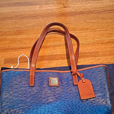 Genuine Dooney & Bourke Embossed Blue Ostrich Double Handles, Tag, Dust Bag picture