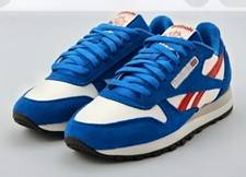 Reebok Classic Leather Men’s Low Top Lace-Up Suede Sneaker Blue White Red picture