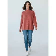 Garnet Hill 100% Cashmere Cable Knit Mock Neck Sweater Terracotta Pink Large NWT picture