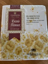 Vintage Cannon Pillowcases White w/ Yellow Roses Cotton Blend NEW Retro Bedding picture