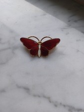 Vintage Aksel Holmsen Norway Sterling Silver Red  Enamel Butterfly Brooch Pin picture