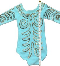 Vintage 50s/60s Skin Tight Aqua Gold Sequin Performance Leotard Showgirl Dance picture