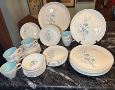 VTG Taylor Smith Taylor Taylorware Floral Turquoise 40 PC, 8-place Setting EUC picture