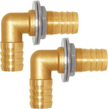 2PCS Solid Brass 90°Elbow Barb Bulkhead Fitting 5/8