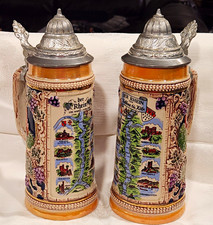 Vintage Gerz West German Beer Stein Set, Der Rhein Map Souvenir Mugs Oktoberfest picture