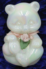 Vintage Fenton Teddy Bear Figurine Pearly White Opalescent Iridescent Glass picture