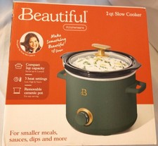 Beautiful Drew Barrymore 2 Quart Slow Cooker Thyme Green Gold Accents New in Box picture