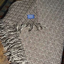 VTG Pendleton Wool Throw Blanket Tan Rust Brown Tweed Weave Fringe 56x65 picture