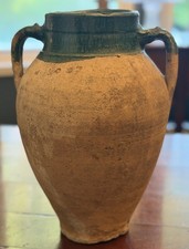Antique Turkish Konya Terracotta Olive Jar Amphora Green Glazed Pot 19thC picture