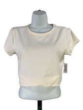 Old Navy Women's Ivory/White Power Chill Short Sleeve Cropped Shirt - M picture