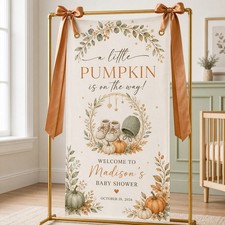 Welcome Sign Little Pumpkin Cotton Linen Backdrop Fall Shower Decor picture