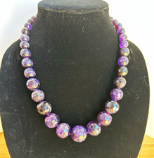 Jay King Signed Purple Faceted Round Amethyst Beaded Necklace Silver Plate Hook picture