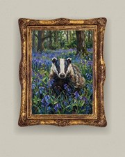 Badger Woodland Art Print, Bluebell Forest Wildlife Painting, Spring Nature Wall picture