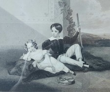 1848 Engraving Original Framed Portrait of Aristocrat Children  picture