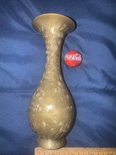 Vintage Leaf Etched 6” India Brass Bud Vase & 5 Cent Coca Cola Marble picture