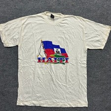 Best T-Shirt Mens  L Cream Haiti Flag Graphic Map Cotton Vintage Short Sleeve picture