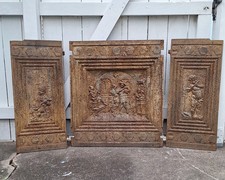 Antique 1887 Peerless Cast Iron Fireplace Firebacks 3 Pc Set Cherub Music... picture