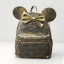 Loungefly X Disney Parks Hidden Minnie Mouse Gold Sequin Mini Backpack - NWT picture
