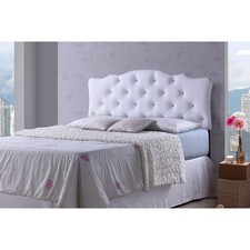 Full Modern White Faux Leather Headboard Button Tufted Upholstered Panel Bedroom picture
