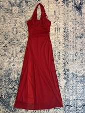 Taboo Red Ruched Mesh Halter Neck Maxi Dress Sleeveless Size S with rhinestones picture