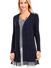 New size X14-16 Talbots Woman’s Space Dyed Fringe Hem Fly Away Cardigan In Blue picture