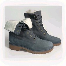 TIMBERLAND Jayne Teddy Fleece Gray Fold-Down Waterproof Boots Womens Size 7.5 picture