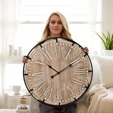 EMAX HOME 30 Inch Extra Large Wall Clock - Farmhouse Rustic Wood & Metal Design picture