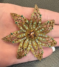 HUGE Vintage SIGNED ART ARTHUR PEPPER 3D FLOWER BROOCH AB STONES Rhinestone picture
