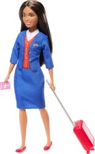 Barbie Flight Attendant Brunette Doll Blue Uniform Luggage & Accessories picture