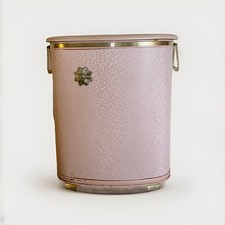 Vintage Mid-Century Pearl Wick Wicker PINK Laundry Hamper w/ Lucite Handles picture