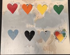Jim Dine Signed Original Hearts Rainbow Pop Art Painting 1970 Modern Framed picture