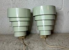 Vintage Pair MCM Wall Sconce Light Fixture Tiered Venetian Shades Turquoise picture