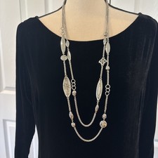 Chico's Long Silver Necklace MSRP $119 NWOT picture