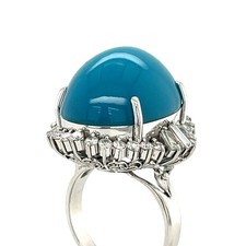 Platinum 25 Ct Turquoise Solitiare Ring with Diamond Accents Size 6.25 picture