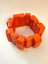 Vtg 1960s Simichrome Tested Orange Bakelite Block Stretch Bracelet Chunky Funky picture