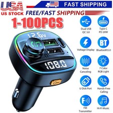 Bluetooth 5.0 Car Wireless FM Transmitter Adapter USB PD Charger AUX Hands LOT picture
