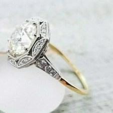 3Ct Art Deco Style Old European Lab Created Diamond Engagement 14K Gold FN Ring picture