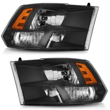 WEELMOTO Pair Headlights For 2009-2018 Dodge Ram 1500 2500 3500 Quad Black Lamps picture