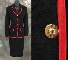 BEAUTIFUL St John collection knit jacket red black suit blazer size 6 picture