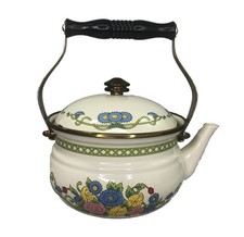 Vintage Tea Kettle Teapot Wood Handle Rare Cottagecore Fall picture