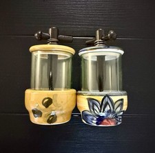 Vintage French Manual Herb Grinder Ceramic/Acrylic Set of 2 Hand Painted picture