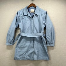 London Fog Trench Coat Womens Blue Belted Classic Weatherwear Rain Jacket picture