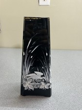 antique Czechoslovakian black glass vase with silver Florals 9 1/4 (chip On Base picture