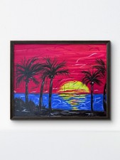 KYMA Original Vibrant  Acrylic Expressionist Sunset Palms Signed Canvas  Decor picture