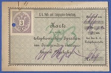 Austria 1890 used 3fl Telephone card, Ferchenbauer #9, cv 75 Euros picture