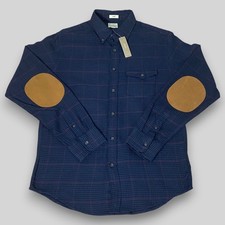J.Crew Slim Fit Men's M Navy Plaid Wool Blend Button Up Shirt Elbow Patches picture
