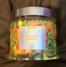 PartyLite Golden Leaves 3-Wick Large Glass Jar Candle Orange/Green G73905 82774 picture